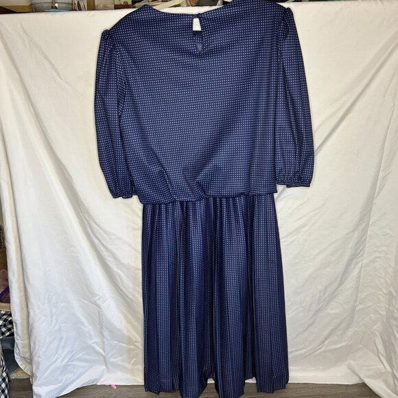 Vintage Jenny Petites Navy Blue Floral Midi Dress | Made in USA | Size 16 🇺🇸 - Picture 3 of 5